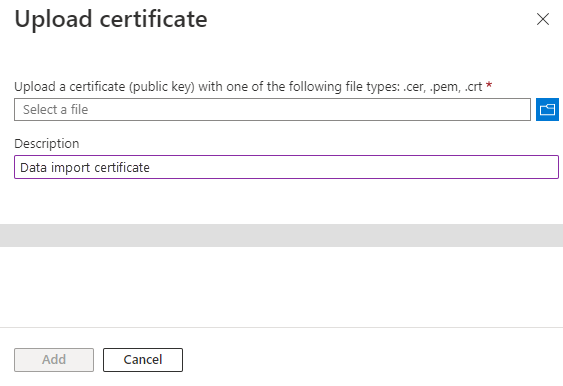 Screenshot that shows how to upload a certificate and add a description for it.