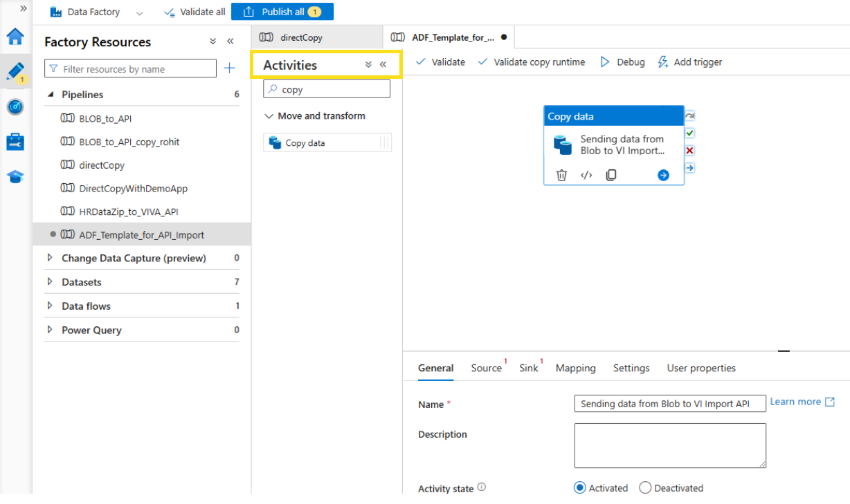 Screenshot that shows how to add copy data.