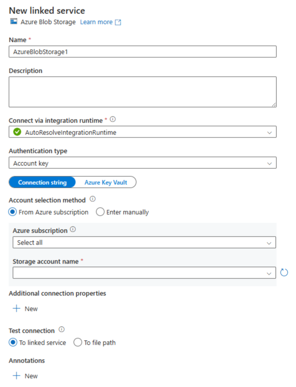 Screenshot that shows how to add details for the new linked service.