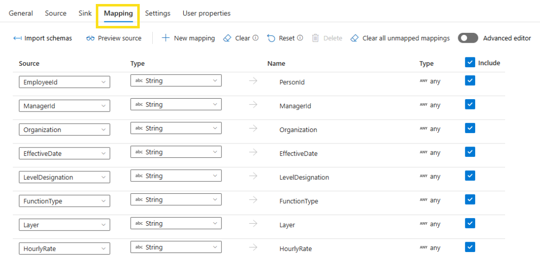 Screenshot that shows how to enter activity settings for Mapping.