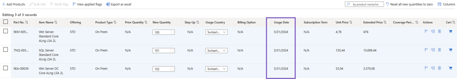 Forbrugsdato i rapporten.