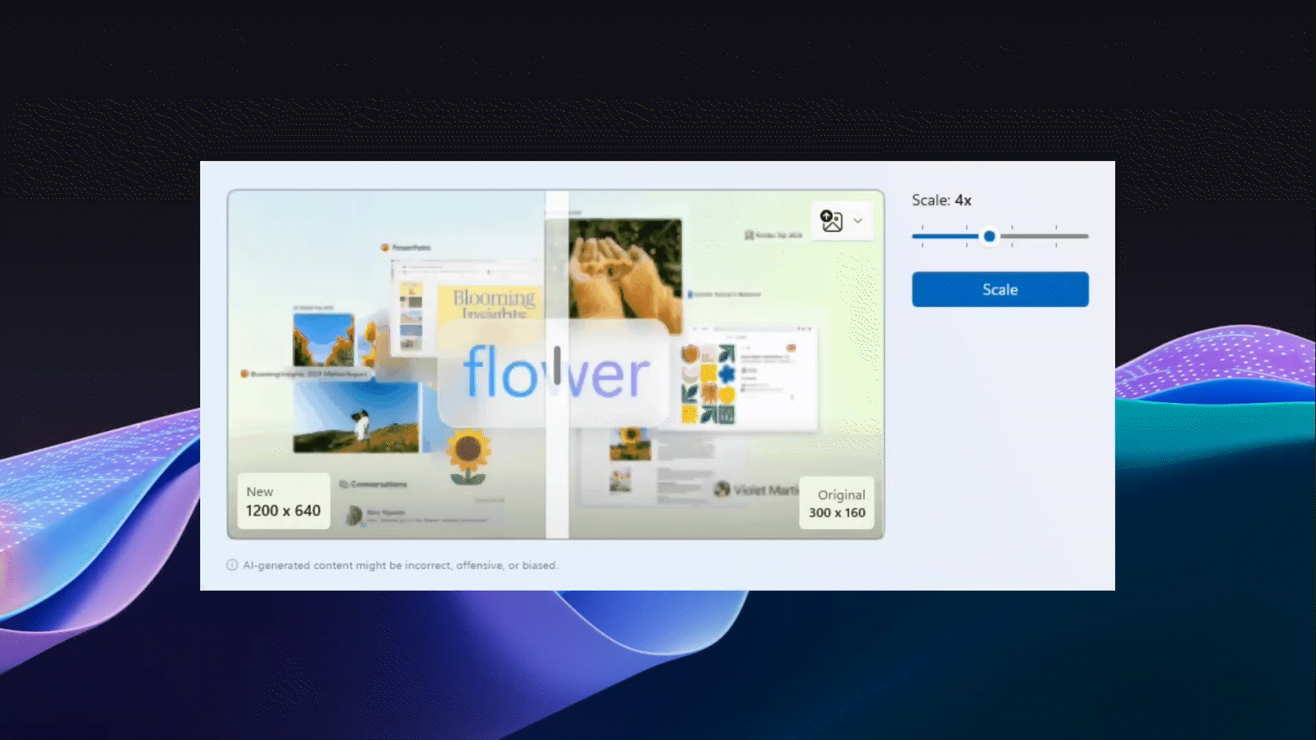An animated gif showing an image with a mix of words and pictures that is being sharpened and scaled using the Image Super Resolution feature.