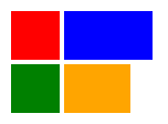 A WrapPanel with red and blue rectangles on the first row, and green and orange rectangles on the second row