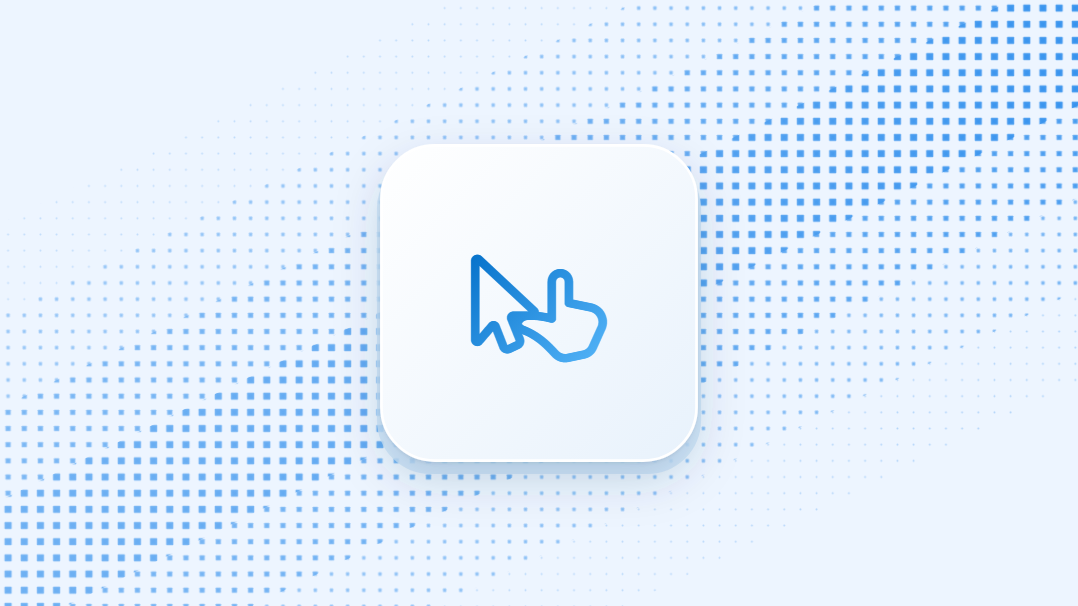 A pointer and touch icon on a raised tile over a diagonal band of blue pixels