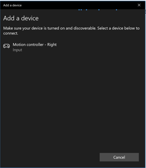 Screenshot that shows the option Select Motion controller to be paired.