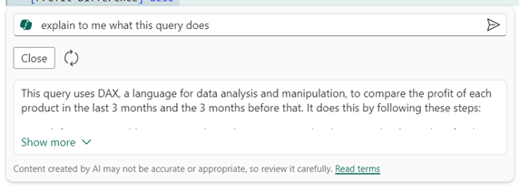Screenshot showing brief explanation of the query.