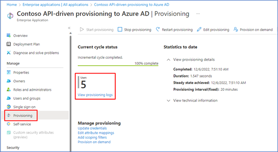Screenshot of provisioning logs in menu.