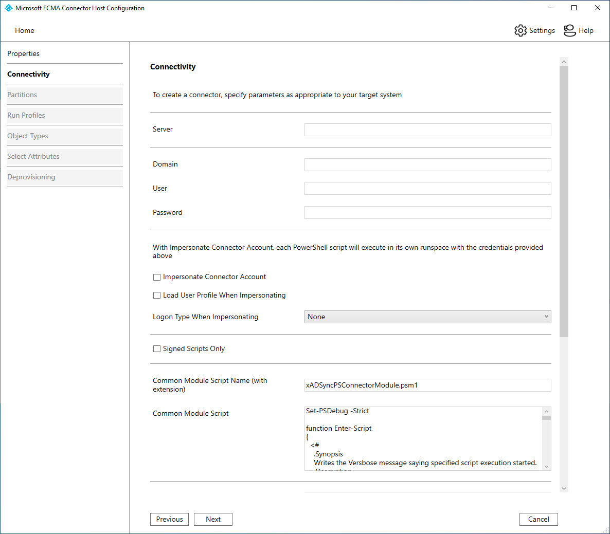 Screenshot of the connectivity screen.