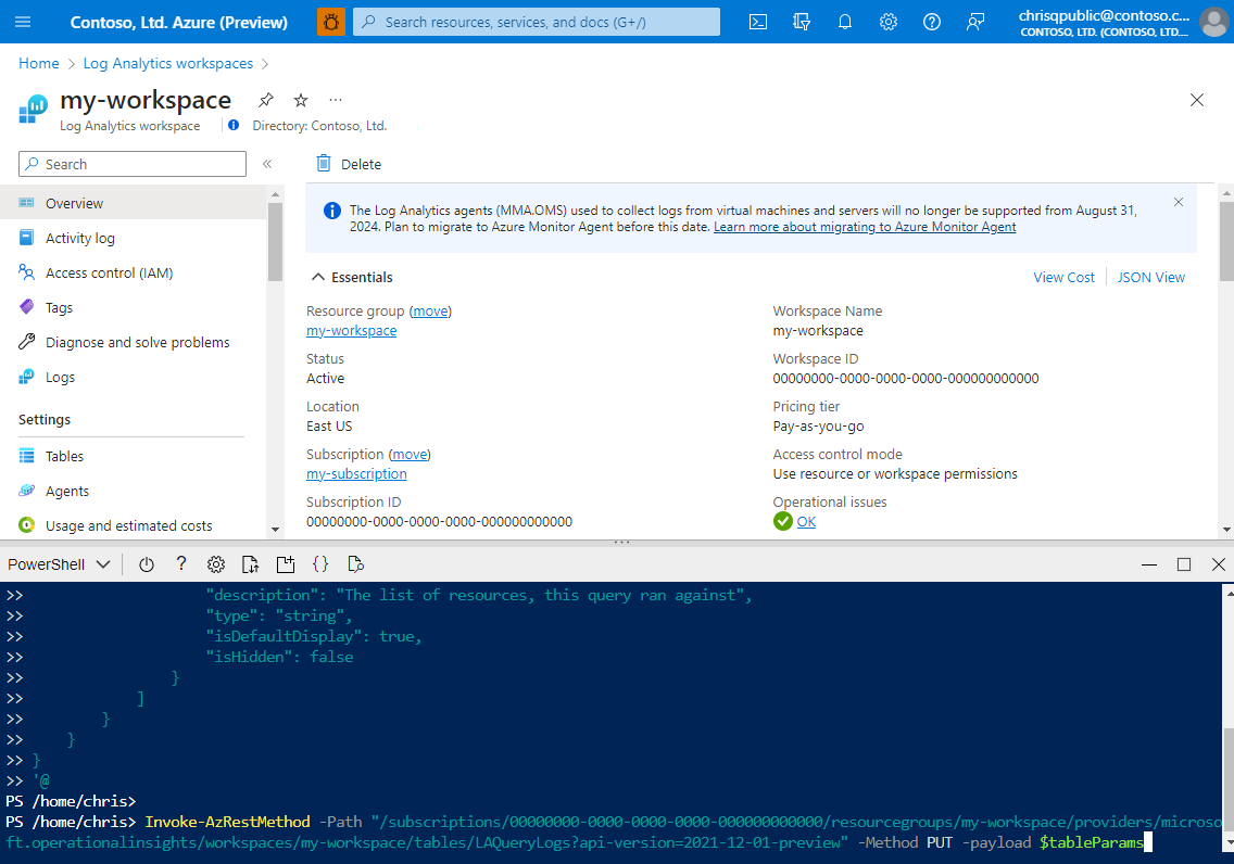 Screenshot des Skripts in Cloud Shell.