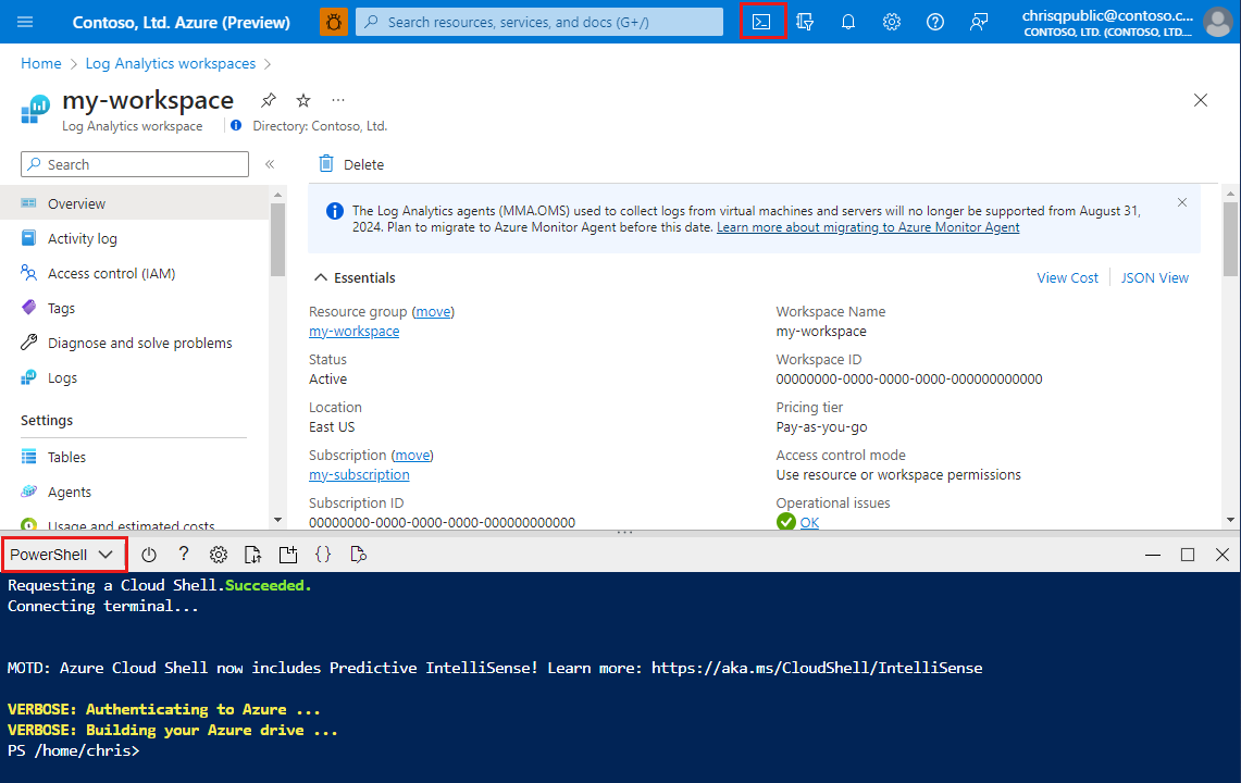 Screenshot des Öffnens der Cloud Shell.