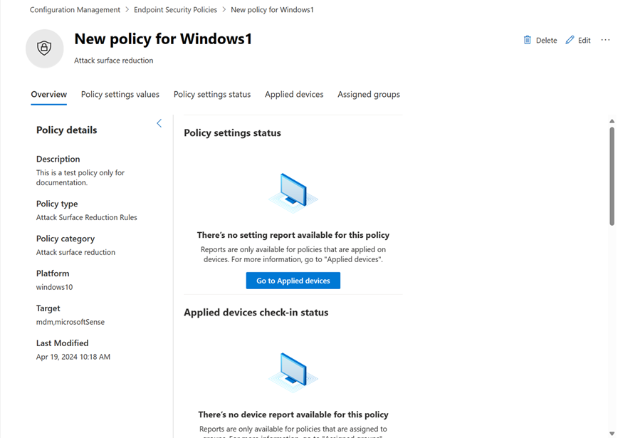 Screenshot der Richtlinienseite in der mehrinstanzenfähigen Verwaltung in Microsoft Defender XDR.