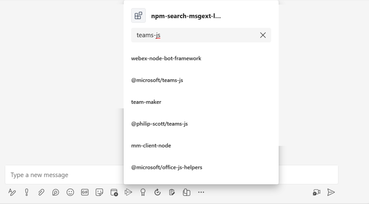 Screenshot: Im Teams-Client geladene Nachrichtenerweiterung