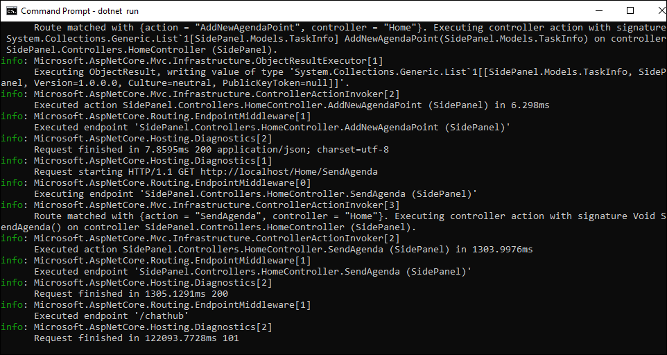 Screenshot: Eingabeaufforderung dotnet run mit dem Befehl dotnet run