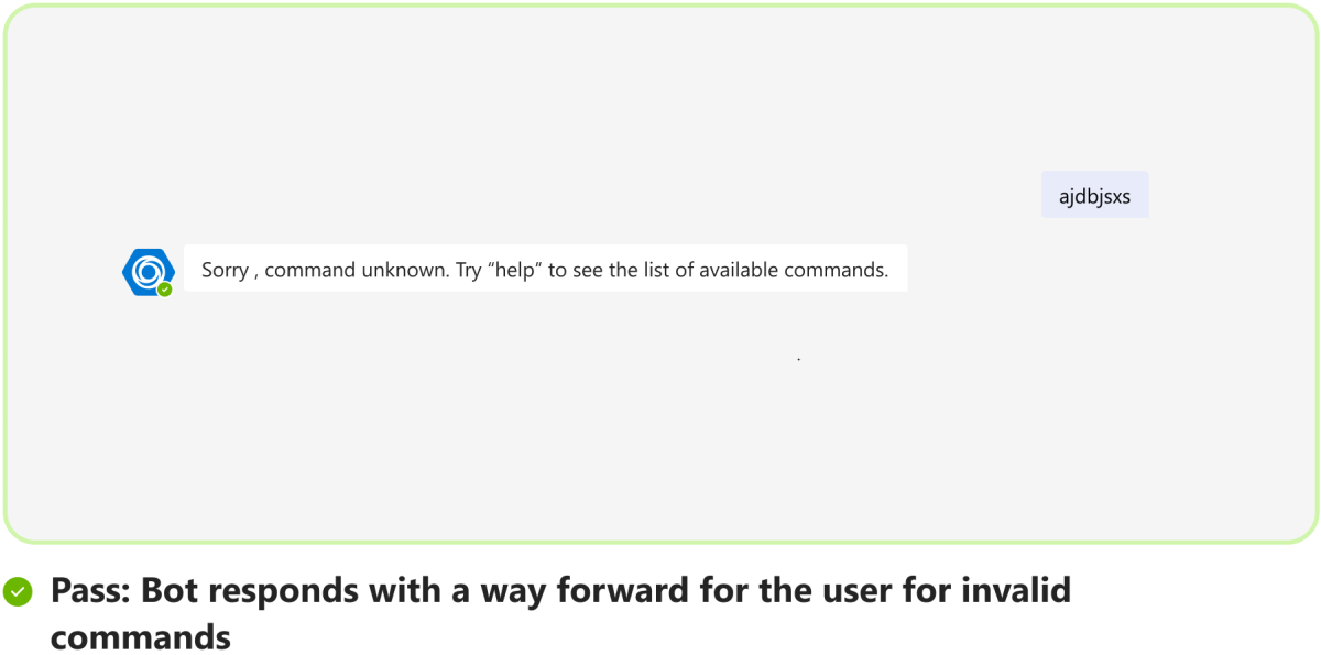 Die Grafik zeigt ein Beispiel für einen Bot, der einen Weg nach vorne für einen ungültigen Befehl bietet.