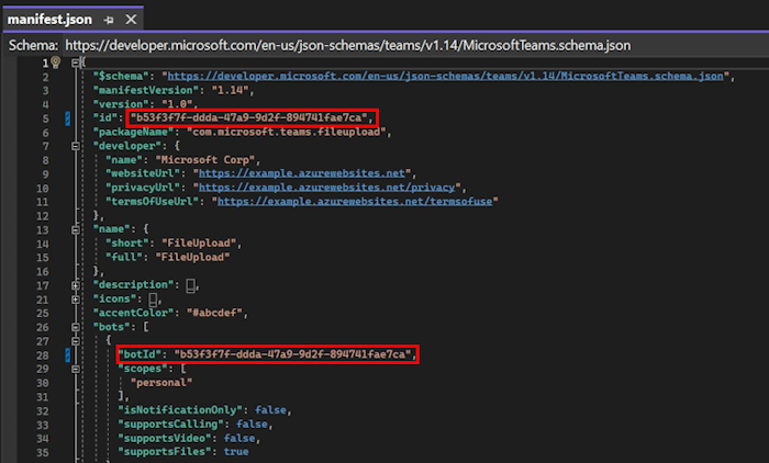 Screenshot: Mit Details gefüllte Manifestdatei in Visual Studio