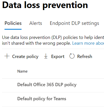 Standardmäßige DLP-Richtlinie für Teams.