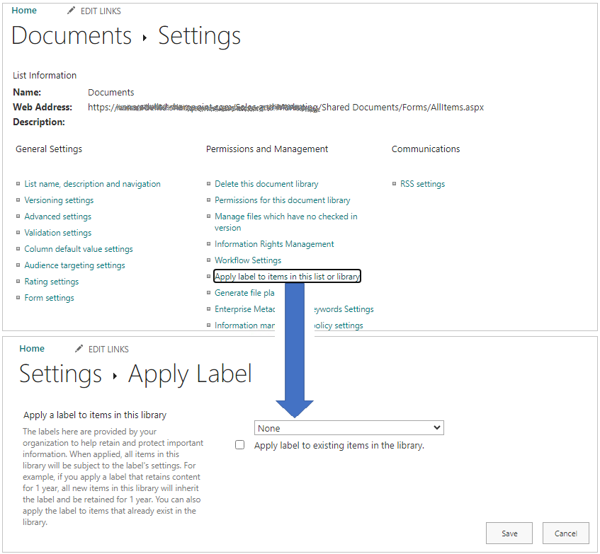 Wenden Sie die Standardbezeichnung für eine SharePoint-Bibliothek an.