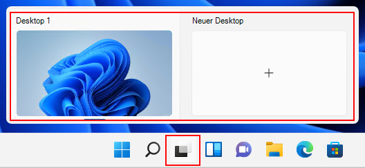 Wählen Sie in der Windows 11-Taskleiste das Desktopsymbol aus, um viele virtuelle Desktops zu erstellen.