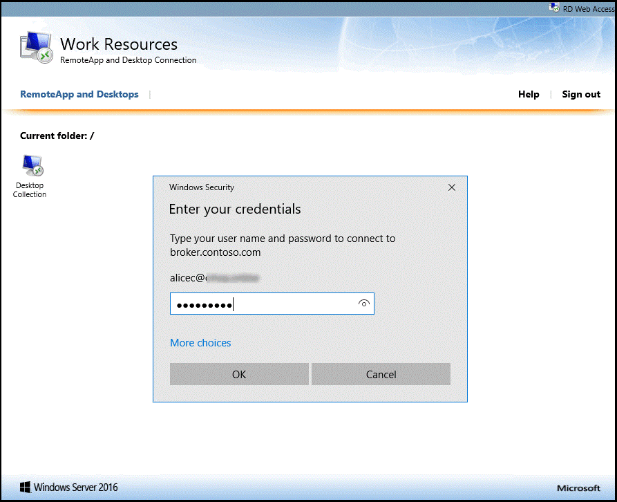 Überprüfung in Web Access für Remotedesktop