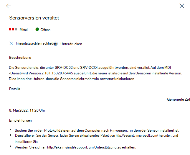Fehler beim Aktualisieren des Sensors.