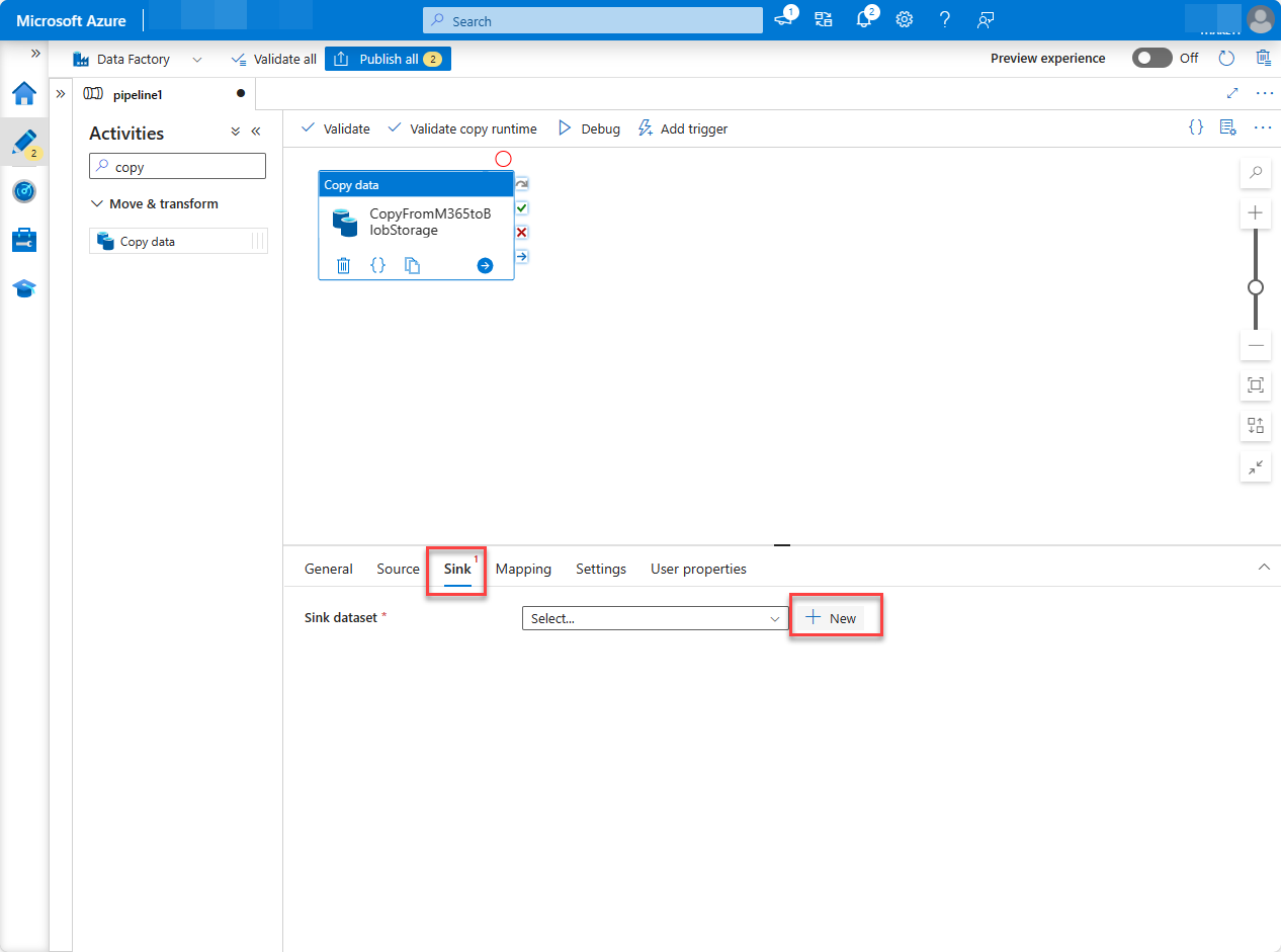 Screenshot der Azure-Portal Factory-Ressourcenseite mit hervorgehobener Registerkarte 