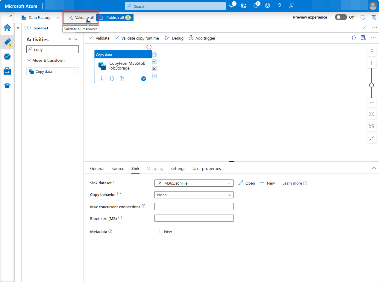 Screenshot der Azure-Portal Factory-Ressourcenseite mit hervorgehobener Option 