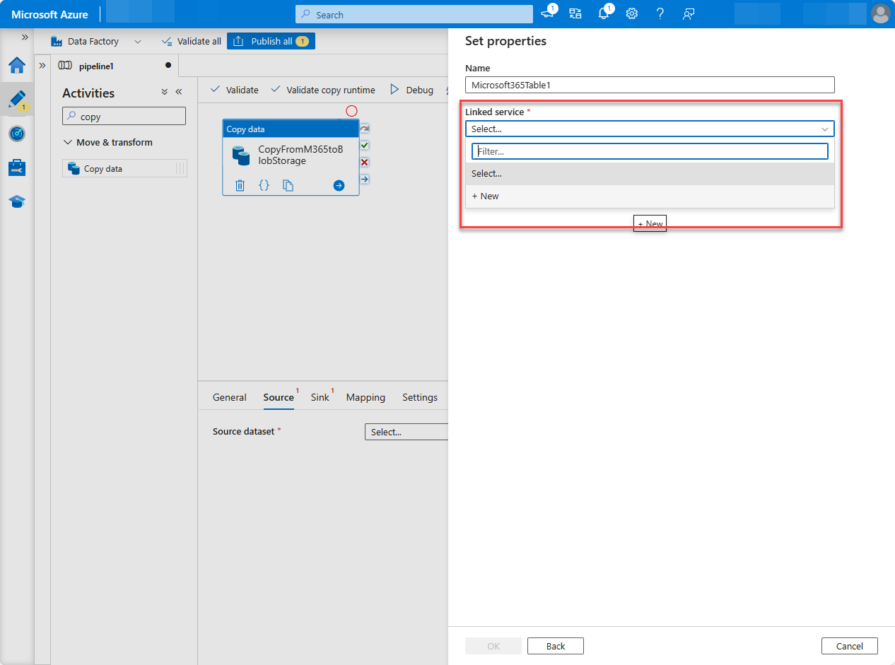 Screenshot der Data Factory-Dienstseite im Azure-Portal mit hervorgehobenem Bereich 