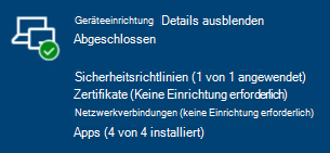 Registrierungsseite status, Gerätesetup abgeschlossen.