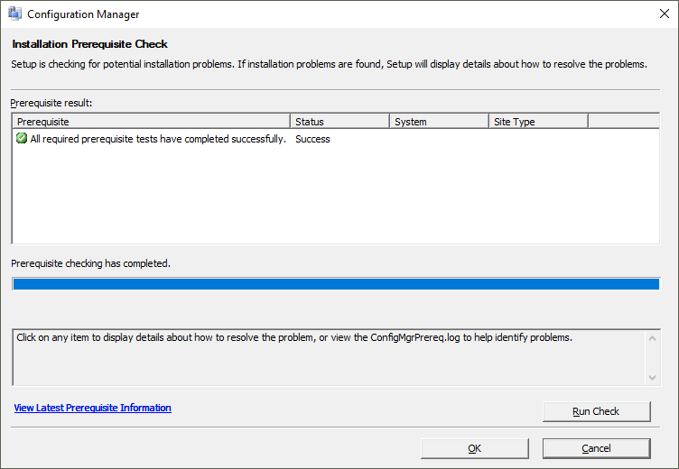 Configuration Manager Tool zur Überprüfung der Installationsvoraussetzungen.