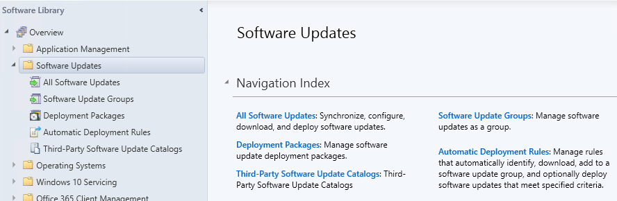 Configuration Manager Navigationsindex für Softwareupdates.