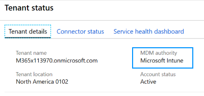 Screenshot: Festlegen der MDM-Autorität auf Microsoft Intune in Ihrem Mandantenstatus