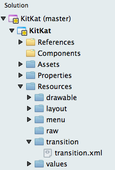 Speicherort der Datei „transition.xml “ im Verzeichnis „Resources/transition“