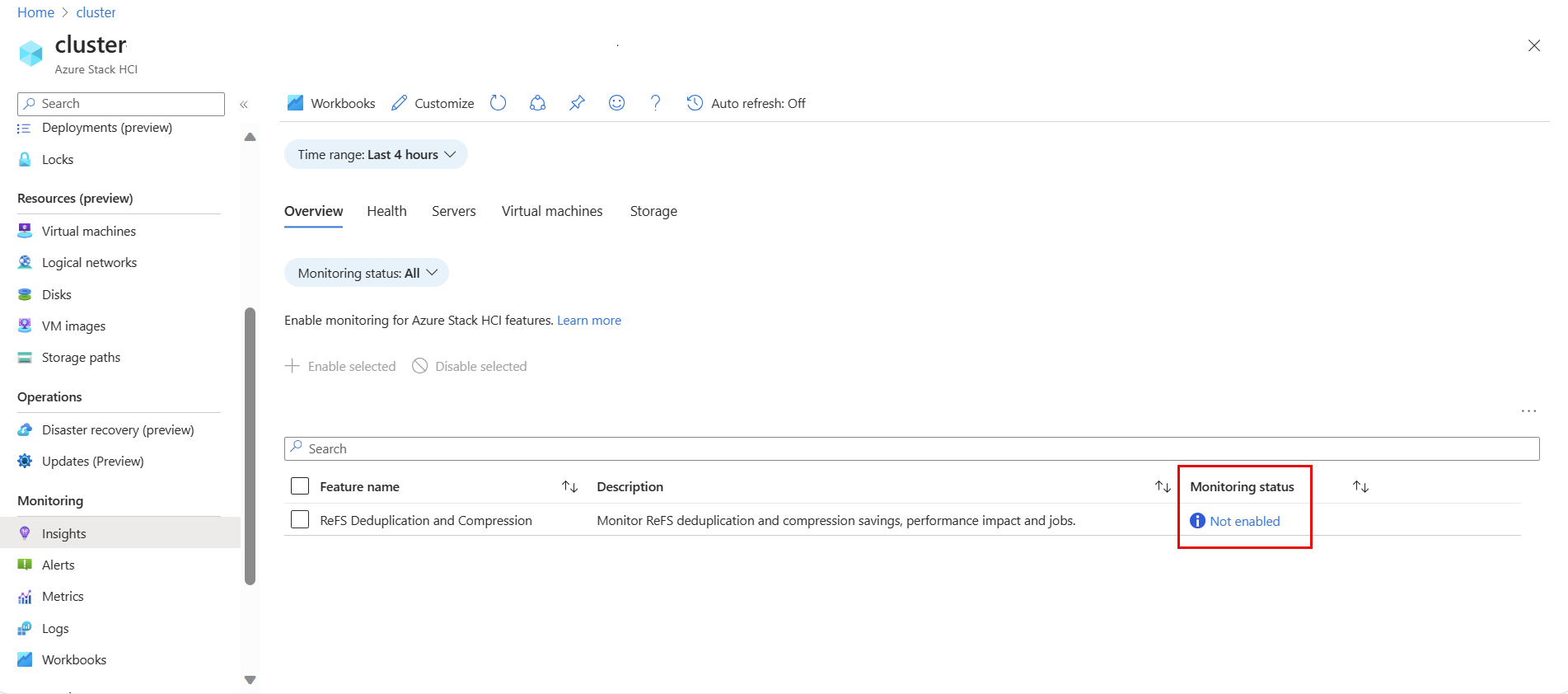 Screenshot: status der ReFS-Deduplizierung und -Komprimierung als nicht aktiviert