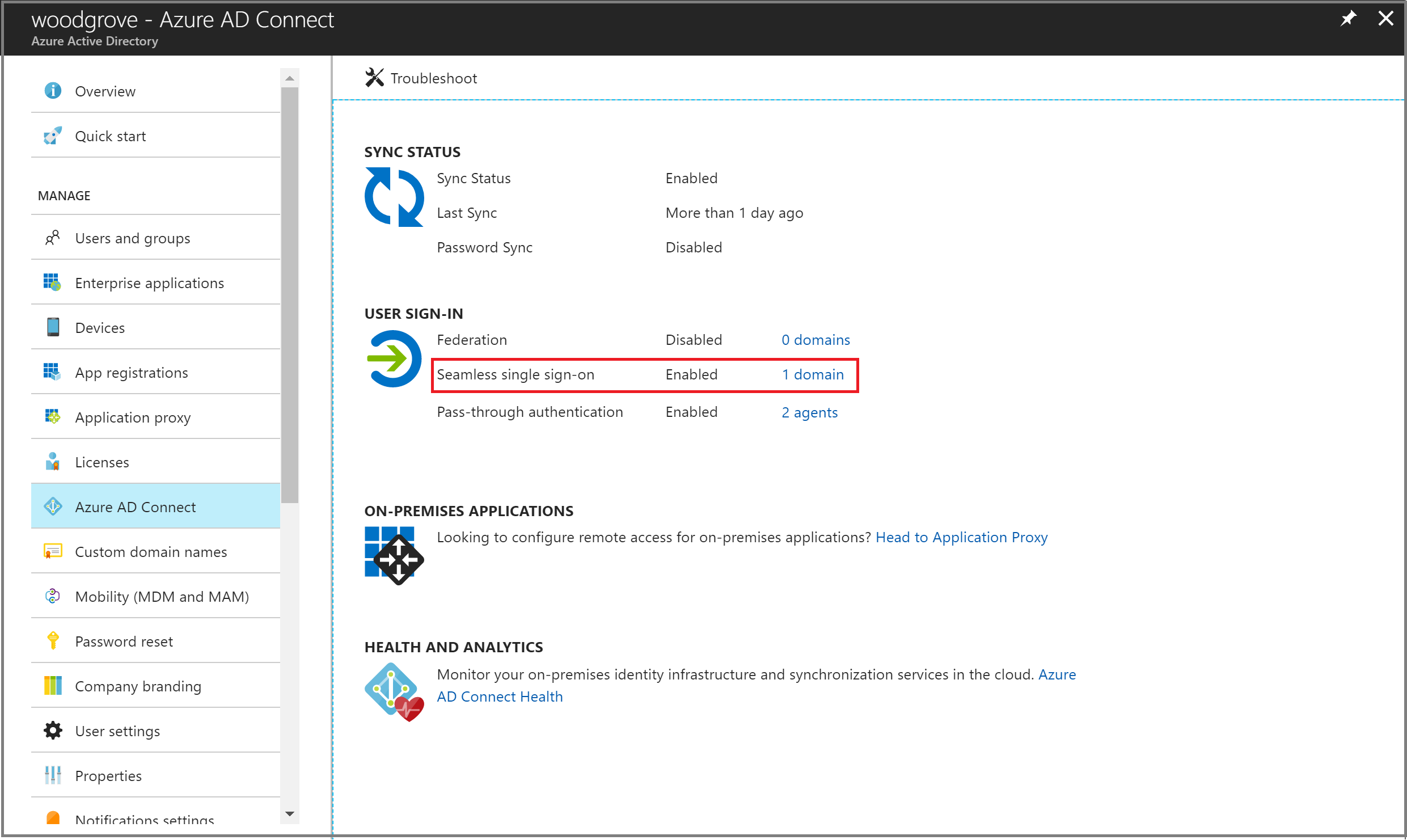Screenshot: Microsoft Entra AD Connect-Fensterbereich im Microsoft Entra Admin Center.