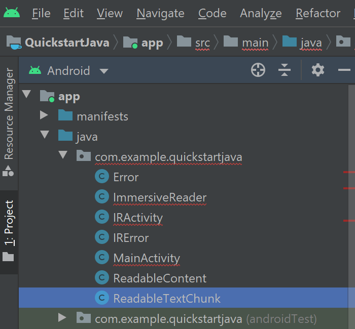 Screenshot of ReadableTextChunk Java class file.