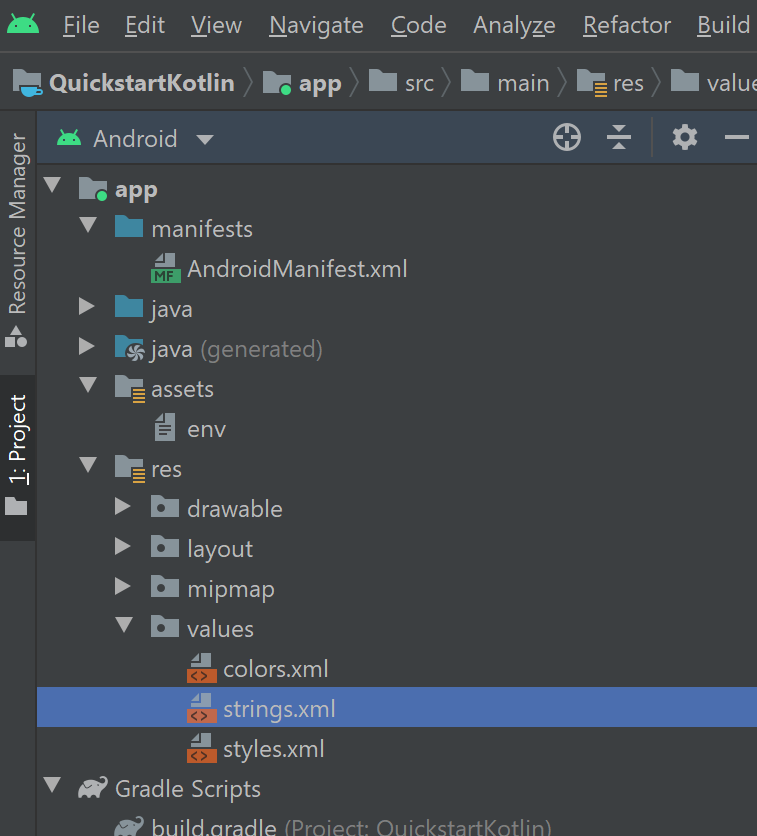 Screenshot of the app strings xml file.