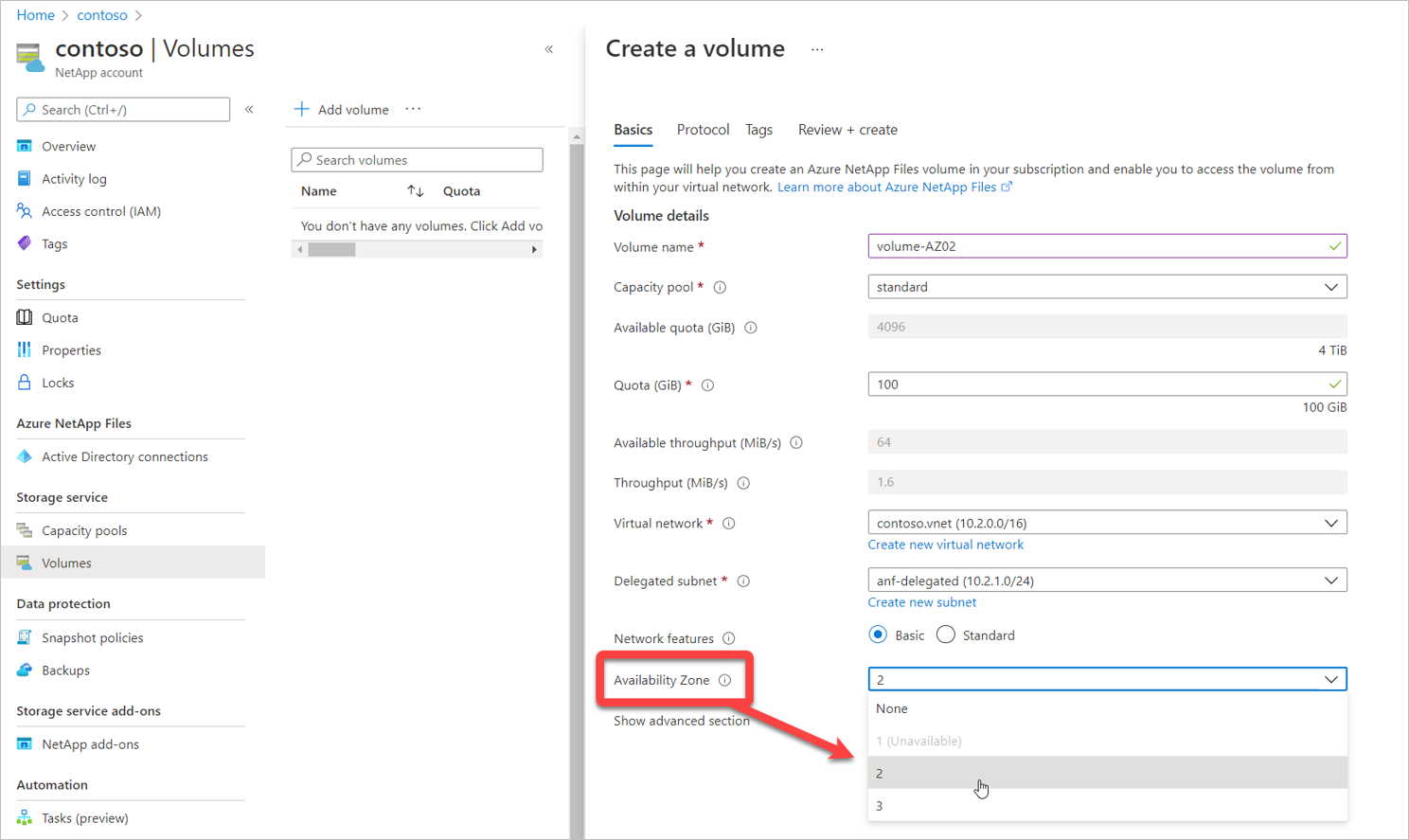 Screenshot: Menü „Verfügbarkeitszone“