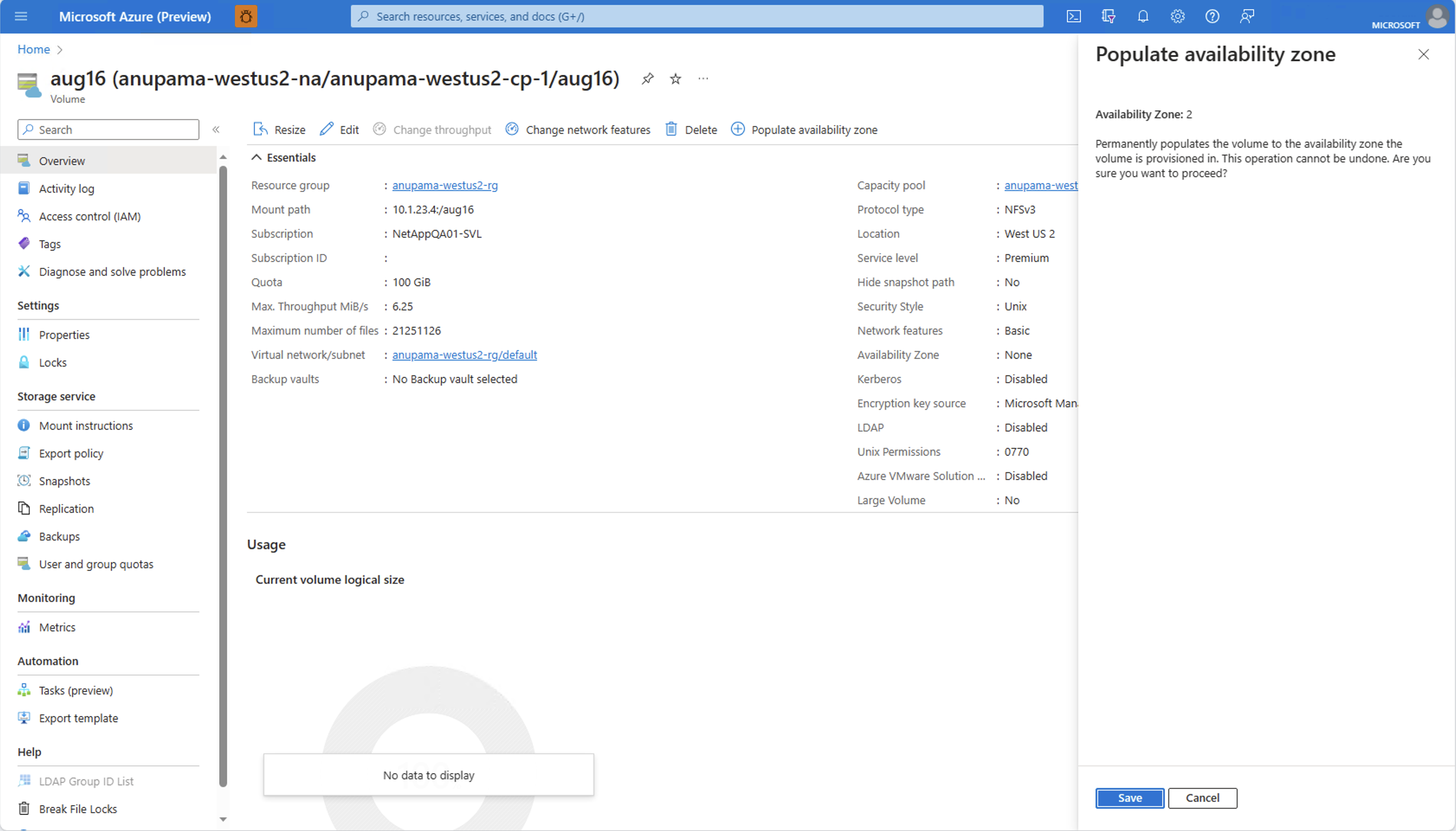 Screenshot des Fensters „Verfügbarkeitszone auffüllen“.