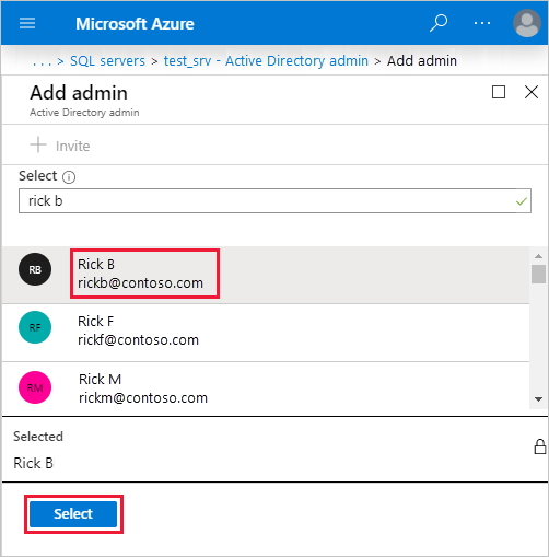 Auswählen des Azure Active Directory-Administrators