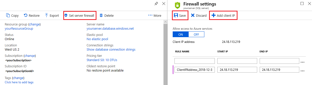 Festlegen der Serverfirewallregel