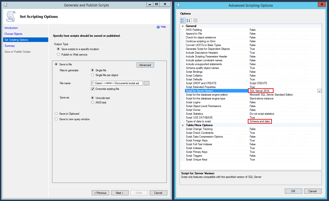 Scripting options.