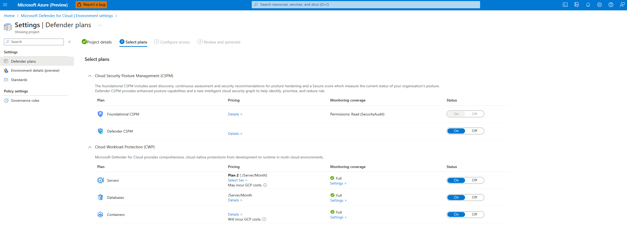Screenshot der für alle Pläne aktivierten Umschaltflächen.