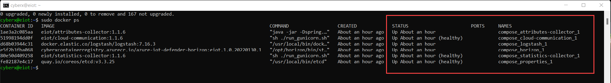 Screenshot der aufgeführten überprüften Container