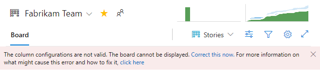Screenshot: Konfigurationsfehlermeldung auf einem Kanban-Board