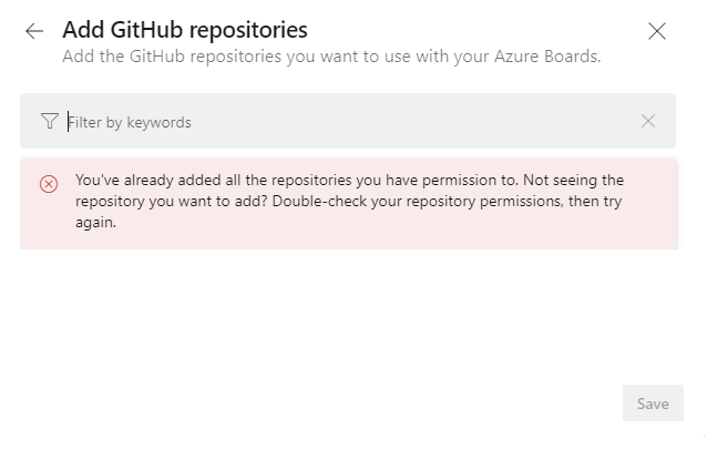 Screenshot: Meldung, dass keine weiteren Repositorys zum Herstellen einer Verbindung vorhanden sind