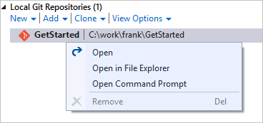 Öffnen einer Eingabeaufforderung an ein Repository aus Visual Studio