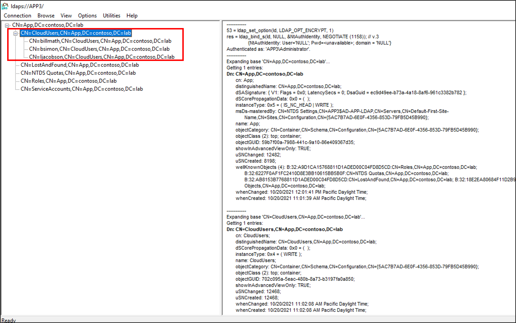 Screenshot: LDP-Bindung für Benutzer