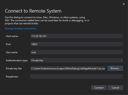 Screenshot der Vorgehensweise zum Herstellen einer Verbindung mit einem Remotesystem