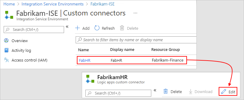 Auswählen und Bearbeiten eines benutzerdefinierten Connectors