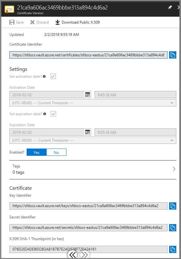 Screenshot: Dialogfeld „Zertifikatversion“ mit einer Option zum Kopieren der Zertifikat-ID